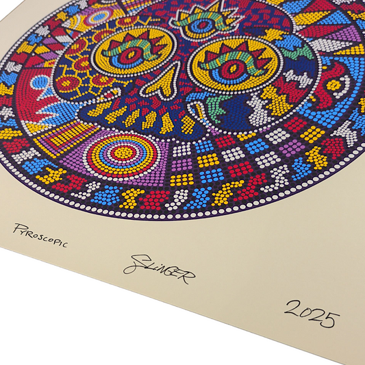 Takao x Slinger x Pyroscopic (The Parking Lot Collective)
Takao Skull, 2025
Screen Print on #11 Antique Ivory Archival Paper
16 x 16 in
Edition of 50
Hand signed + numbered by the artists. Inspired by the glass art of Takao Miyake. Designed by Pyroscopic and Slinger (The Parking Lot Collective).