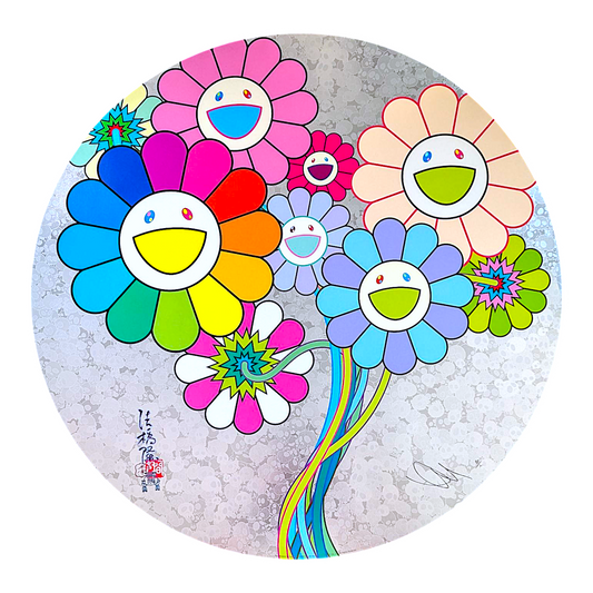 Takashi Murakami
Re: Flowers for Algernon, 2025
Offset lithograph + cold stamp + high gloss varnishing
22 in diameter
Edition of 300
Hand signed + numbered by the artist
© Takashi Murakami/Kaikai Kiki Co., Ltd. All Rights Reserved.