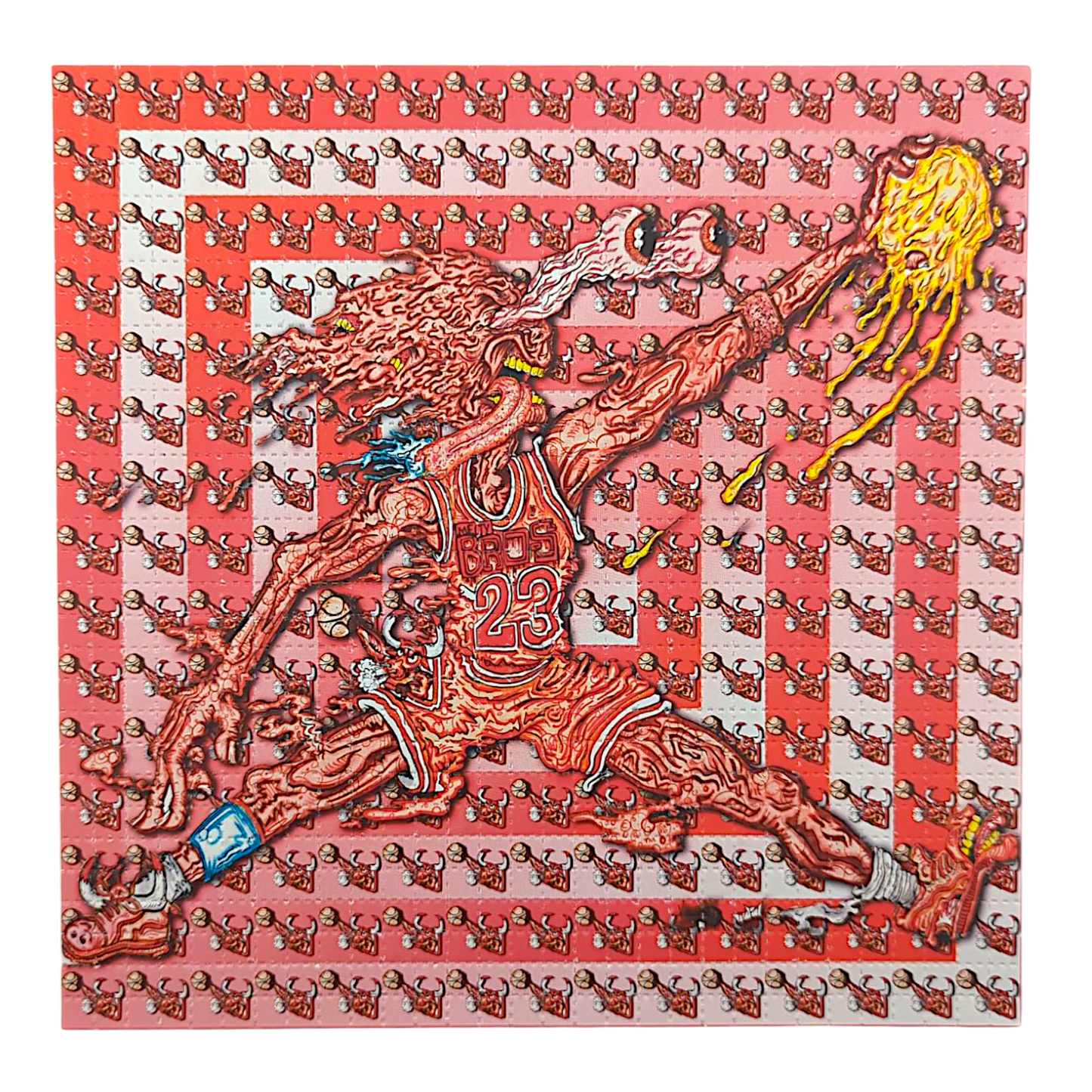 Aaron Brooks x Vincent Gordon (Melty Bros)
Melty Jumpman, 2025
Archival Pigment Print on Perforated Blotter Paper
7.5 x 7.5 in
Edition of 100
Hand signed + numbered by the artists. Perforated and published by Zane Kesey in Pleasant Hill, OR.