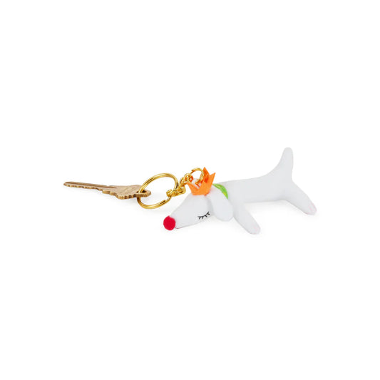 Yoshitomo Nara Walk On Plush Keyring
Plush figure with metal ring
Approx. 3.25 x 2.25 x 1.25 in
Keyring features Yoshitomo Nara's emotive & iconic character, Pup King, who is a recurring figure of a white dog wearing a crown