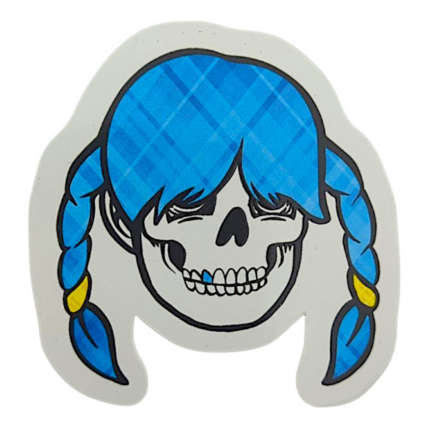Zoltron Sue Nami's Head (Blue Plaid) Sticker
3 x 3" die cut vinyl sticker
Screen printed on clear vinyl
Weatherproof