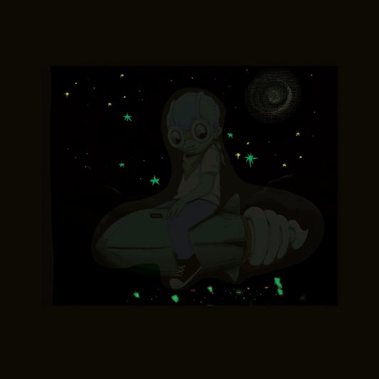 Hebru Brantley Night Flight, 2021 Digital print with screen printed glow in the dark ink on 330gsm Museum Cotton Smooth Rag 36 × 29 in Edition of 175 Hand Signed, Dated + Numbered by the artist. Accompanied by original proof of purchase.