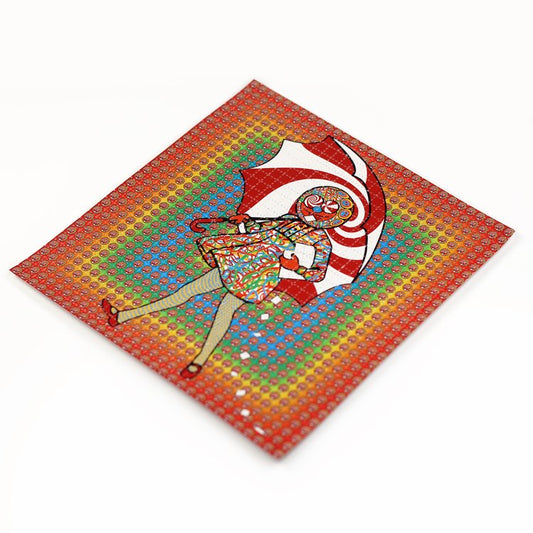 Slinger x Original Gongster A.K.A. Mike Gong x Pyroscopic Acid Eater Girl (Rainbow), 2023 Print On Blotter Paper 7.75 x 7.75 in Edition of 1000