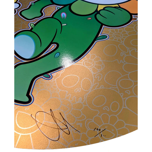 Takashi Murakami Flower Parent and Child, Rum Pum Pum, 2021 Offset lithograph, cold stamp, high gloss varnishing 21.7 in diameter Edition of 300 Hand Signed + Numbered by the artist. © Takashi Murakami/Kaikai Kiki Co., Ltd. All Rights Reserved.