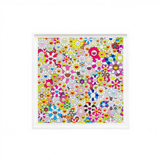 Takashi Murakami Flowers Blooming In The World And The Land Of Nirvana (4), 2013 Offset lithograph on wove paper 19 5/8 × 19 5/8 in (49.8 × 49.8 cm) Edition of 300 Hand Signed + Numbered by the artist
