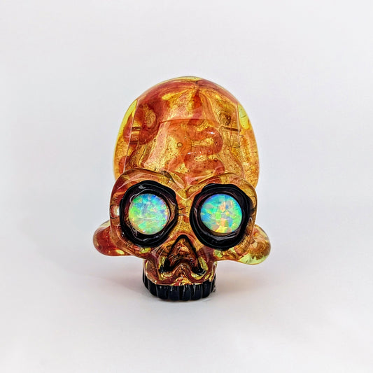 AKM  Skull, 2018 Borosilicate Glass Pendant with Opal Eyes Approx. 2.4 x 2.4 in  Hand blown glass made by AKM. Signed "AKM" + Dated "2018"