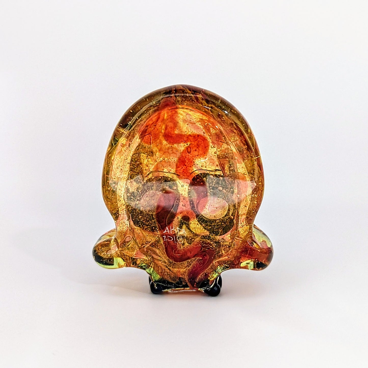 AKM  Skull, 2018 Borosilicate Glass Pendant with Opal Eyes Approx. 2.4 x 2.4 in  Hand blown glass made by AKM. Signed "AKM" + Dated "2018"