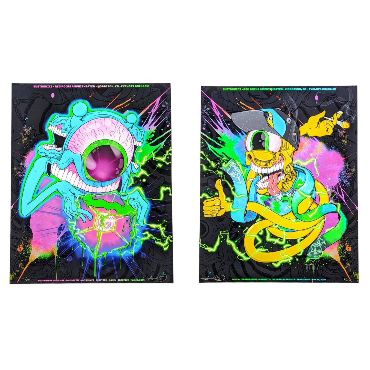 Aaron Brooks  Subtronics Cyclops Rocks IV (Night One & Two), 2024 Suite of (2) Fine Art Prints on cold pressed cotton paper 16 x 20 in Edition of 150   Each Hand Signed + Numbered by the artist. Printed in Colorado by CIK STUDIOS. Print Suite does not include matching edition numbers.