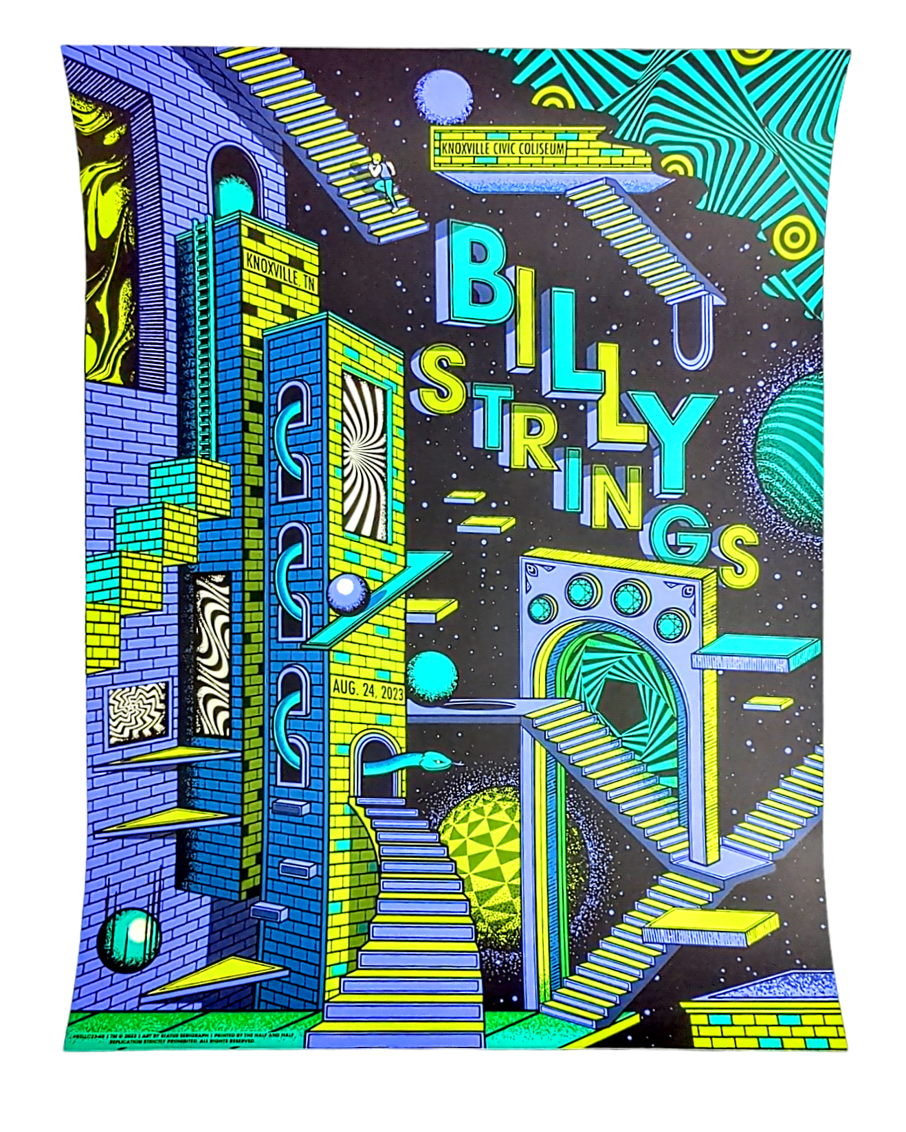 Status Serigraph (AKA Justin Helton) Billy Strings Knoxville Civic Coliseum Knoxville, Tennessee 8/24/23  Show Print 18 x 24 in Edition of 465