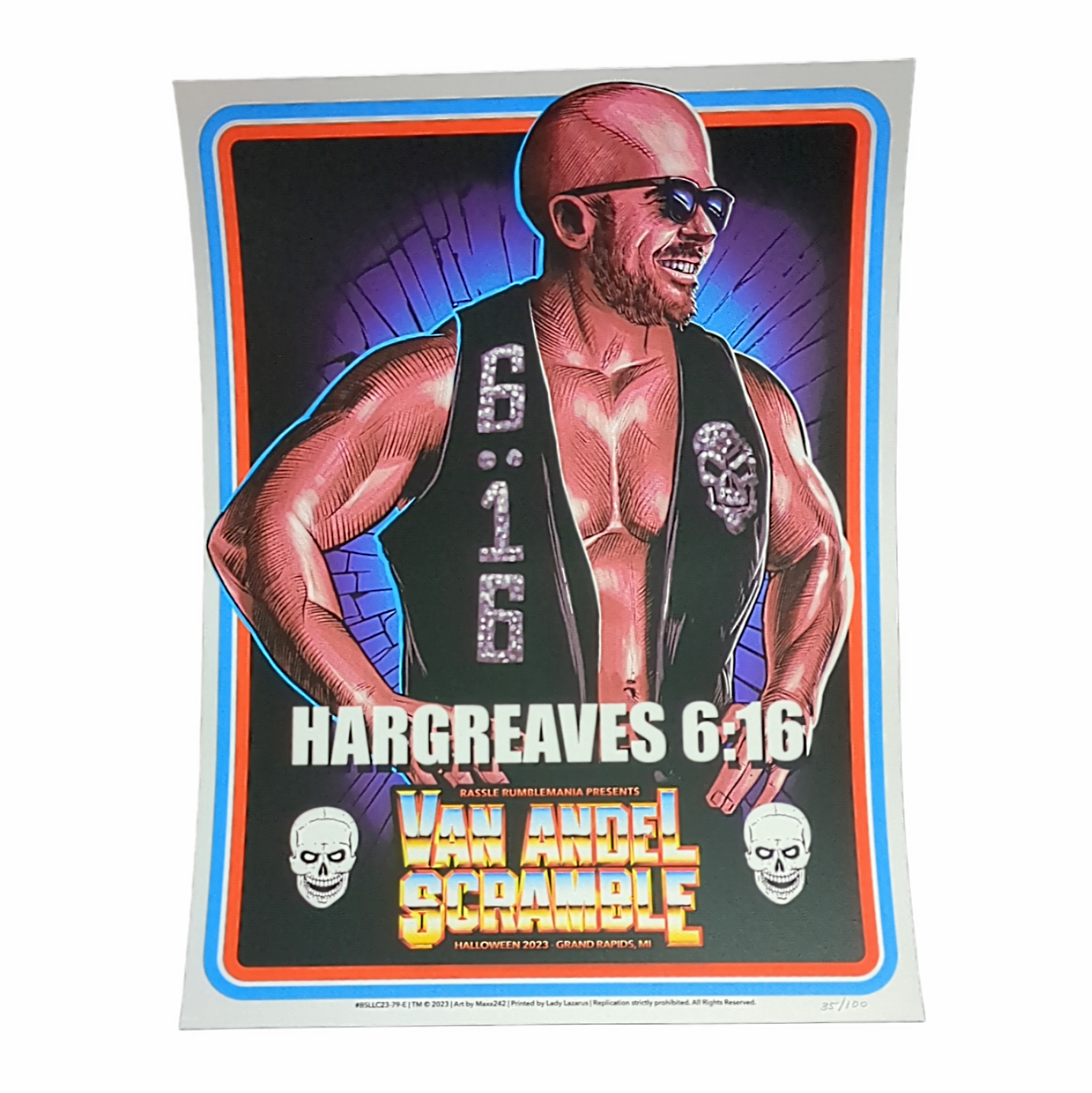 Maxxer Billy Strings Van Andel Scramble Grand Rapids, Michigan 2023 Alex Hargreaves as Stone Cold Steve Austin Character Print 9 x 12 in Edition of 100