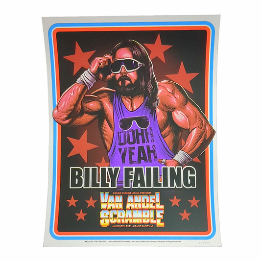 Maxxer Billy Strings Van Andel Scramble Grand Rapids, Michigan 2023 Billy Failing as Macho Man Randy Savage Character Print 9 x 12 in Edition of 100