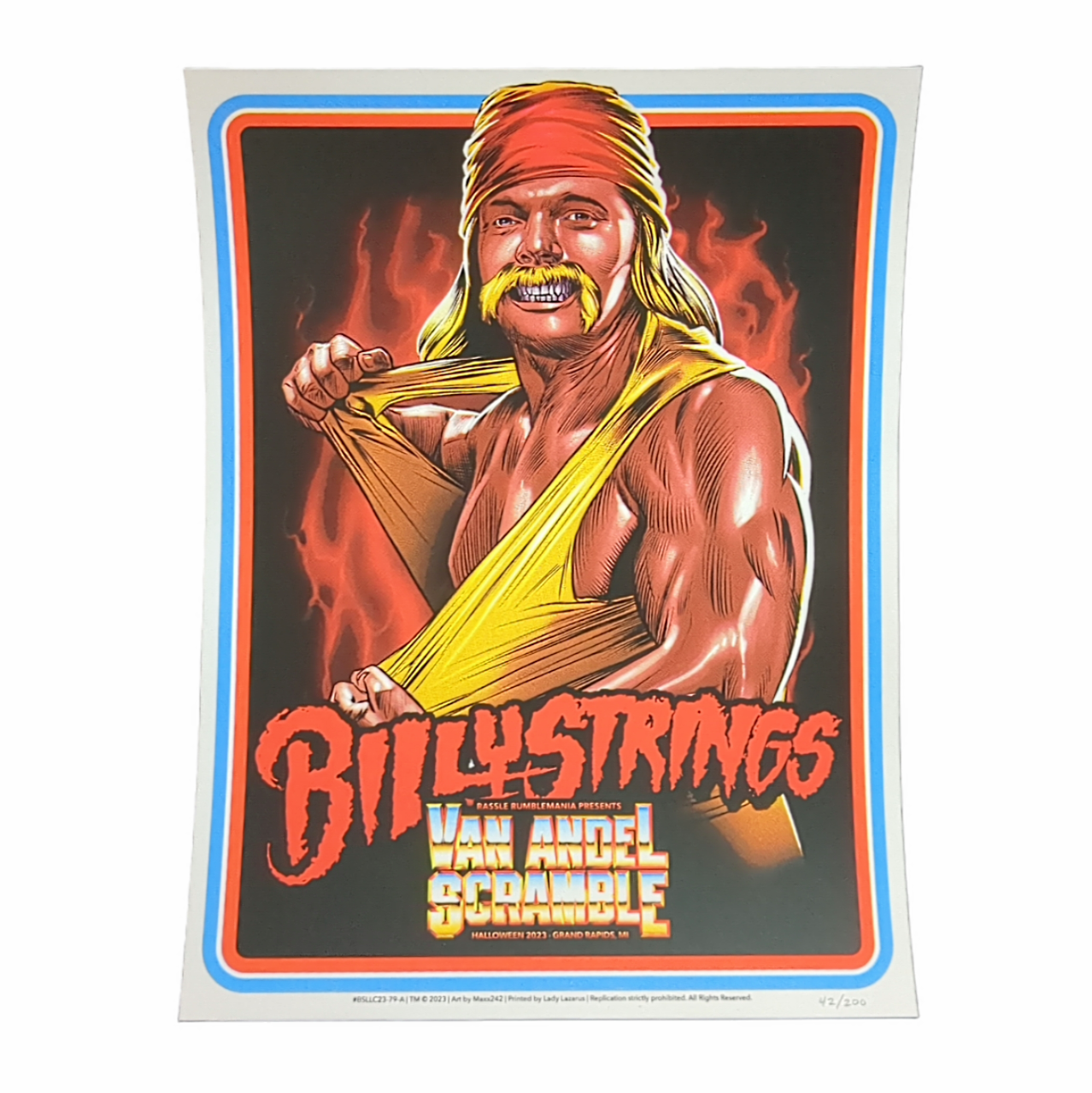 Maxxer Billy Strings Van Andel Scramble Grand Rapids, Michigan 2023 Billy Strings as Hulk Hogan Character Print 9 x 12 in Edition of 200