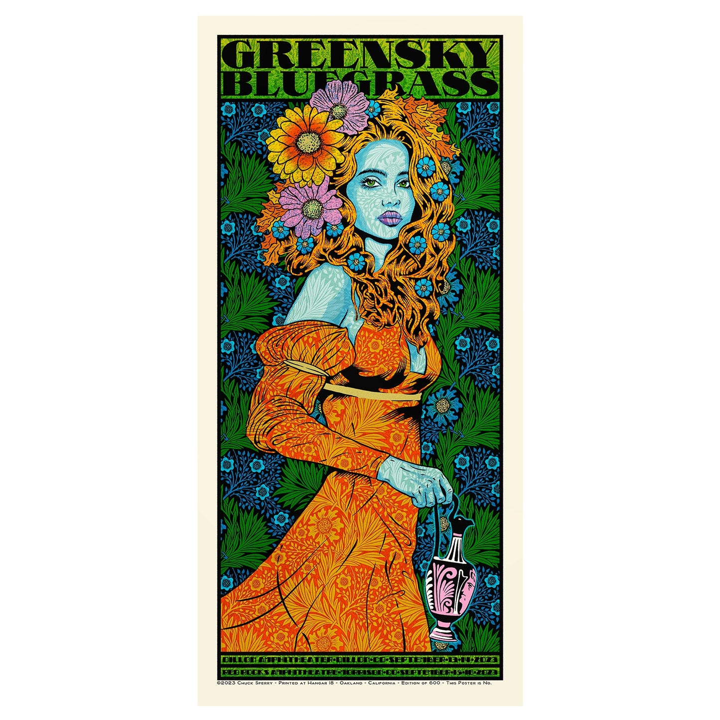 Chuck Sperry Greensky Bluegrass, Dillon & Morrison 2023 The Mystic, 2023 7 color screen print on cream paper 16.5 x 35 in Edition of 600  Hand Signed + Numbered by the artist. 