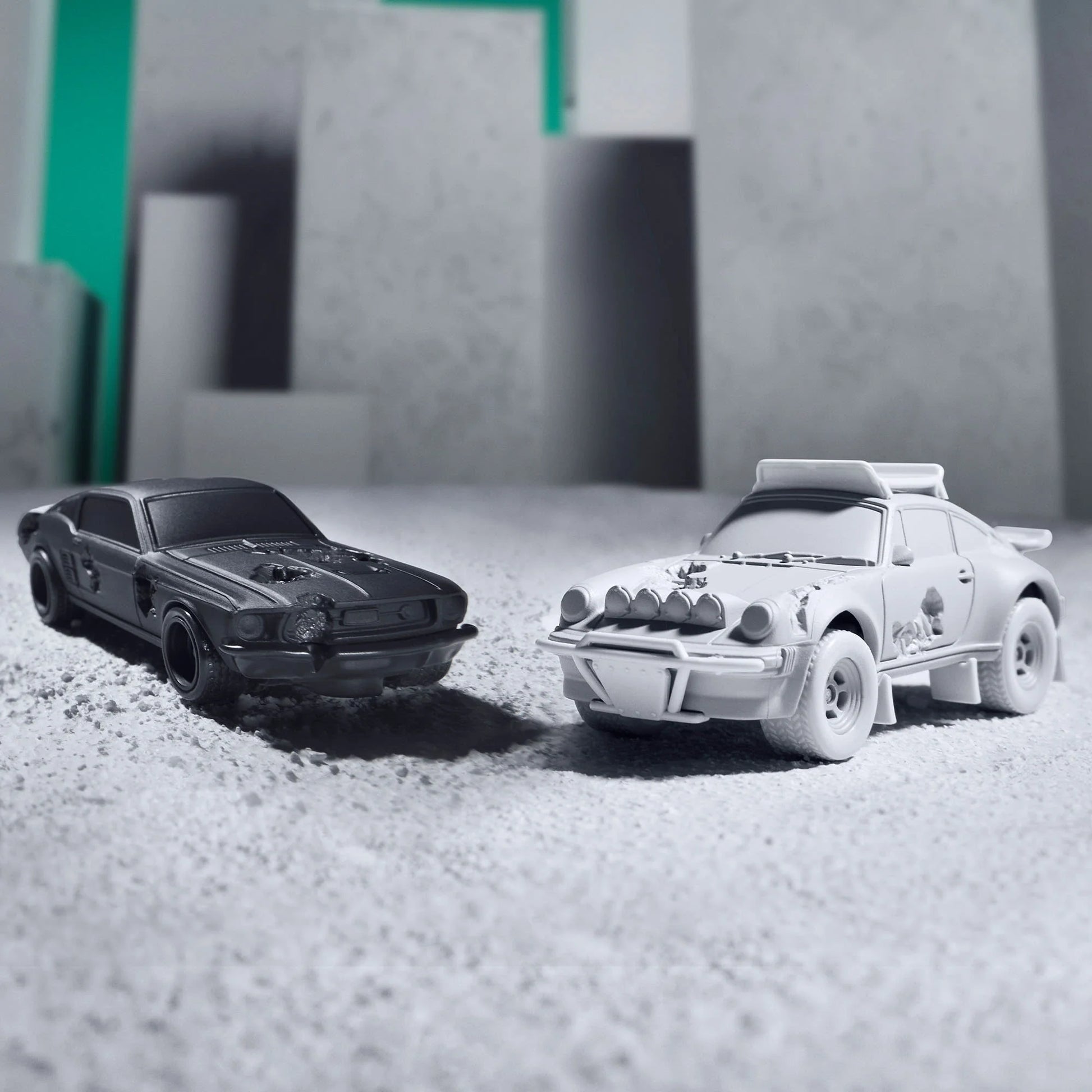 Daniel Arsham x Hot Wheels Ford Mustang, 2024  Features: Crystallized erosions Body Color: Arsham Black Body Type: Silkstone Chassis: ZAMAC Wheels: Real Riders 5-spoke mag wheels  Scale 1:64 Includes sealing label and Certificate of Authenticity Packaged in a collector display case 