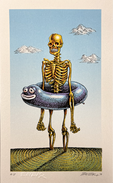 Emek Innertube Waiting for the Flood, 2016 Gicleé Print on Archival Paper with Straight Cut Edges 6.5 x 9.25  in AP  Hand Signed, Numbered + Dated by the artist. Featuring doodle.