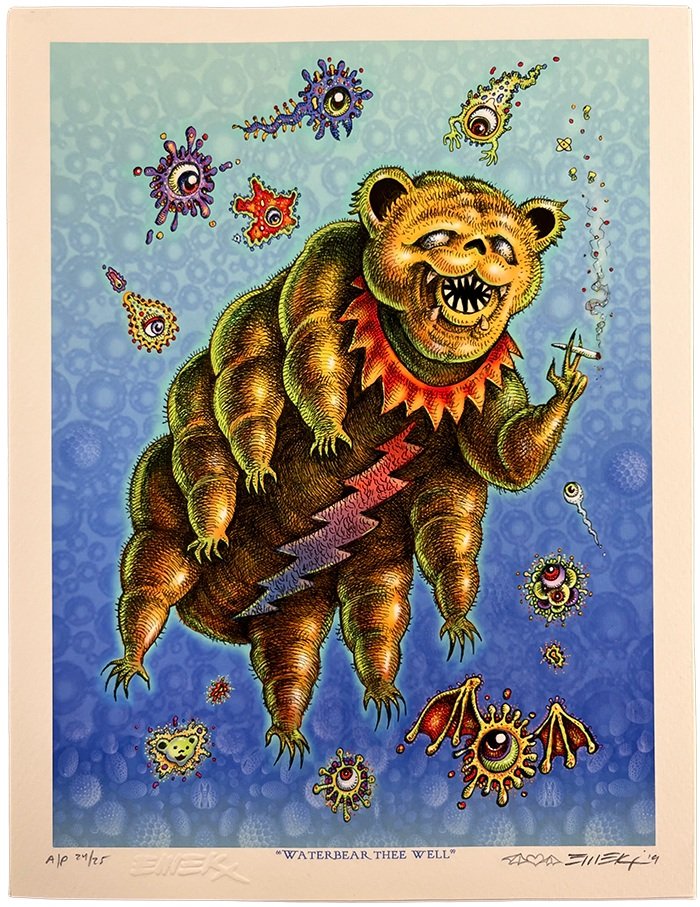 Emek Water Bear Thee Well, 2019 Gicleé Print on Archival Paper with Straight Cut Edges 8 x 10 in AP Edition of 25  Hand Signed, Numbered + Dated by the artist. Featuring doodle and embossed signature.