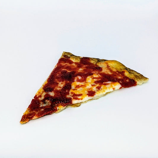 Eriko Kobayashi Cheese Pizza, 2024 Glass Sculpture (Maximum) - Tip to crust 141 x Crust to crust 108 x Base up 11 mm  From Eriko Kobayashi's Hyper-Realistic Glass Food Series