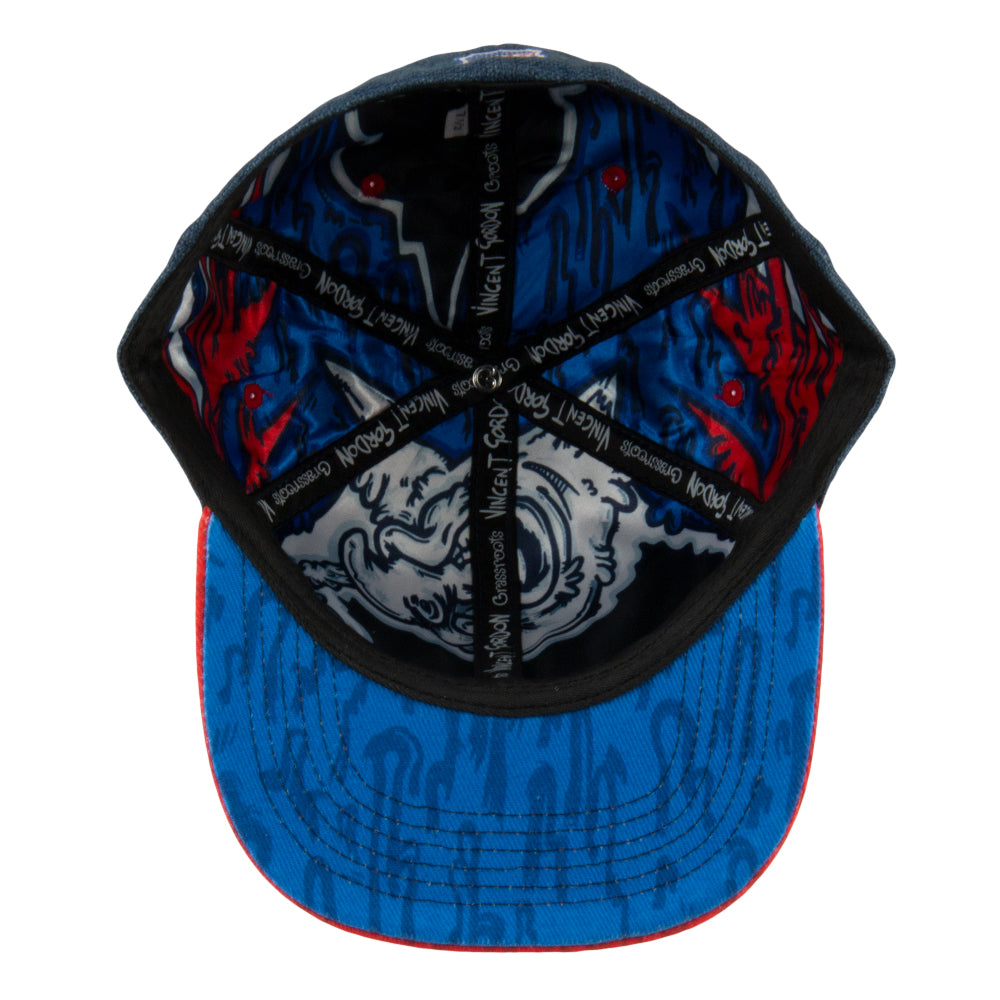 Vincent Gordon Hashington Blue Fitted Hat - Sublimation Printed, - Embroidered Artwork, - Limited Edition of 210.  - Secret Stash Pocket on Inside of Hat