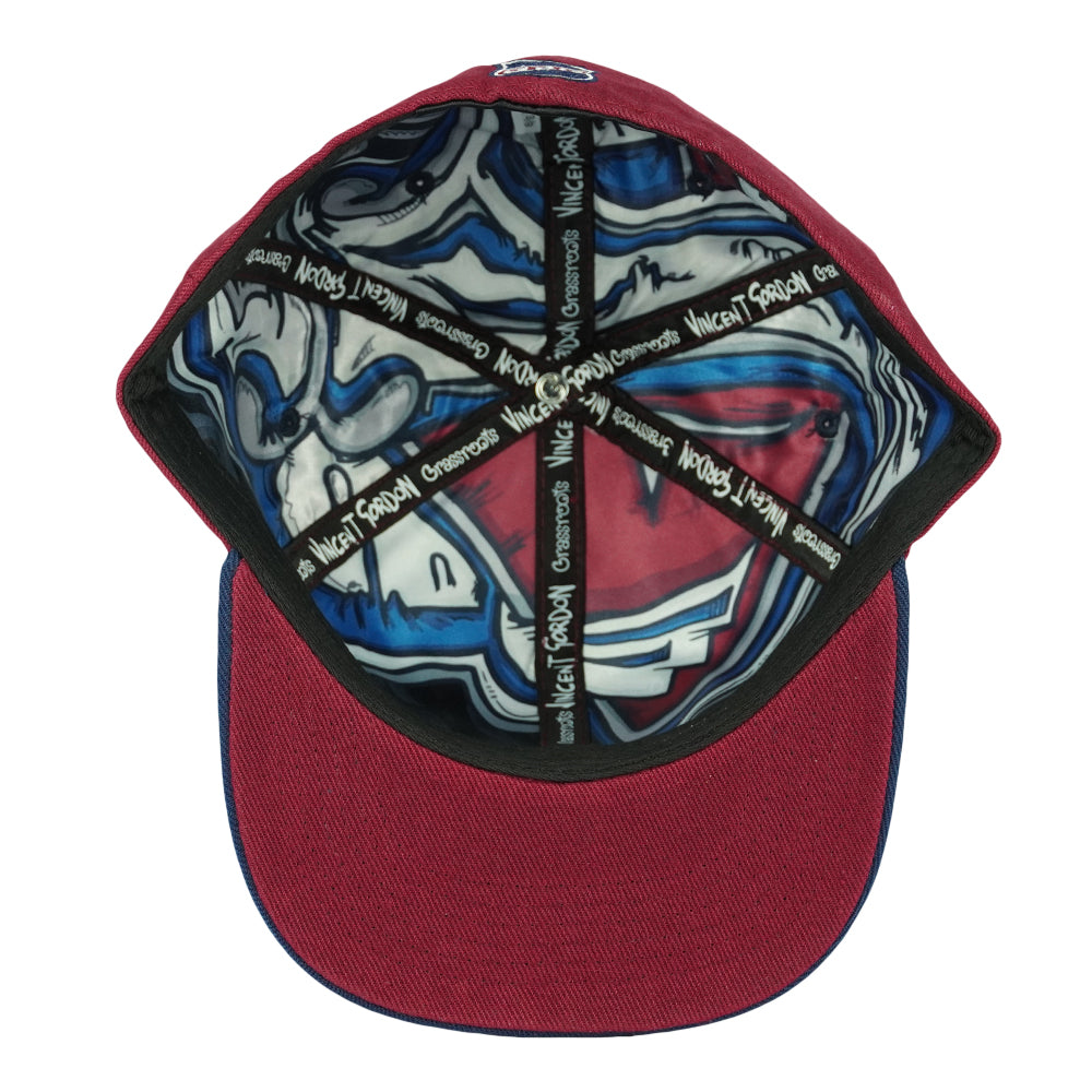 Vincent Gordon x Grassroots Cannarado Maroon Fitted Hat - Embroidered Artwork - Square Brim - Satin Lining - Stash Pocket - Limited Edition of 210