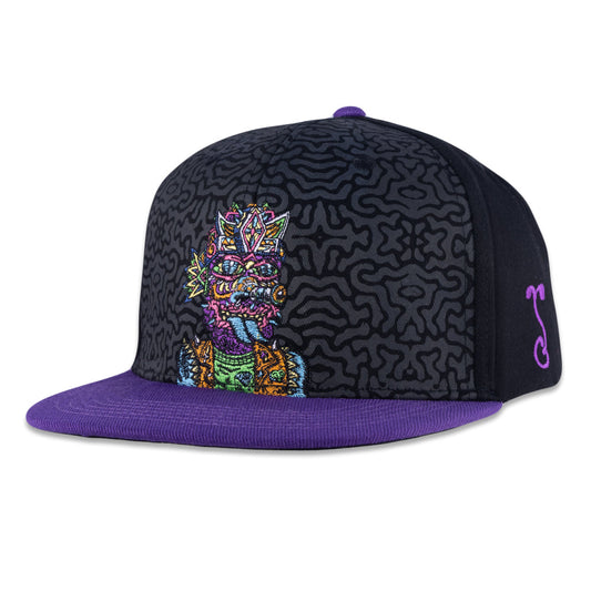 Chris Dyer x Grassroots Galaktic Gang Purple Snapback Hat  - Embroidered Artwork - Square Brim - Satin Lining - Stash Pocket - Limited Edition of 300