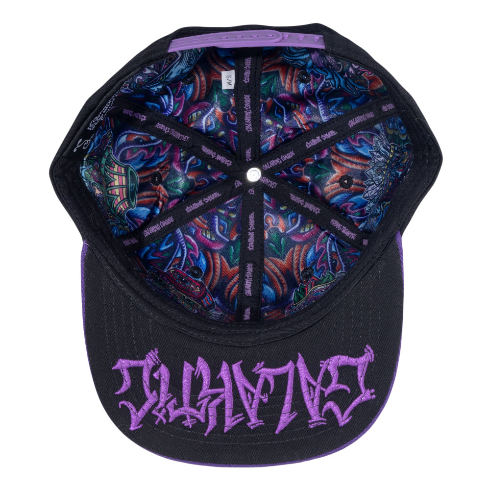 Chris Dyer x Grassroots Galaktic Gang Purple Snapback Hat  - Embroidered Artwork - Square Brim - Satin Lining - Stash Pocket - Limited Edition of 300