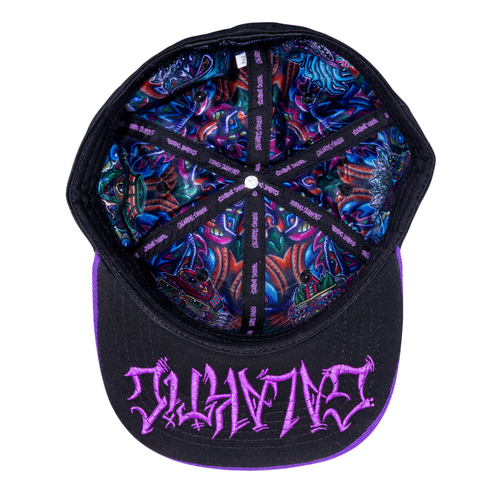 Chris Dyer x Grassroots Galaktic Gang Purple Fitted Hat  - Embroidered Artwork - Square Brim - Satin Lining - Stash Pocket - Limited Edition of 210