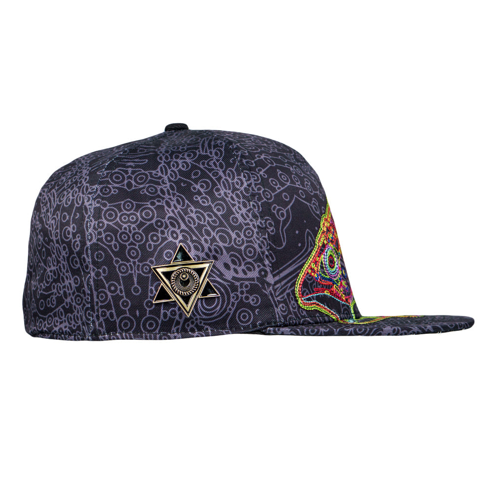 Android Jones x Grassroots Kilgore Trout Snapback Hat  - Sublimation Printing - Embroidered Artwork - Square Brim - Satin Lining - Stash Pocket - Fitted Closure - Limited Edition of 300