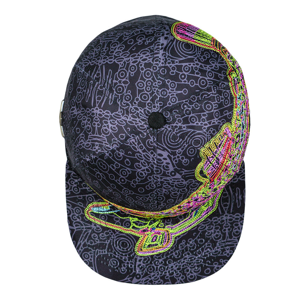 Android Jones x Grassroots Kilgore Trout Snapback Hat  - Sublimation Printing - Embroidered Artwork - Square Brim - Satin Lining - Stash Pocket - Fitted Closure - Limited Edition of 300