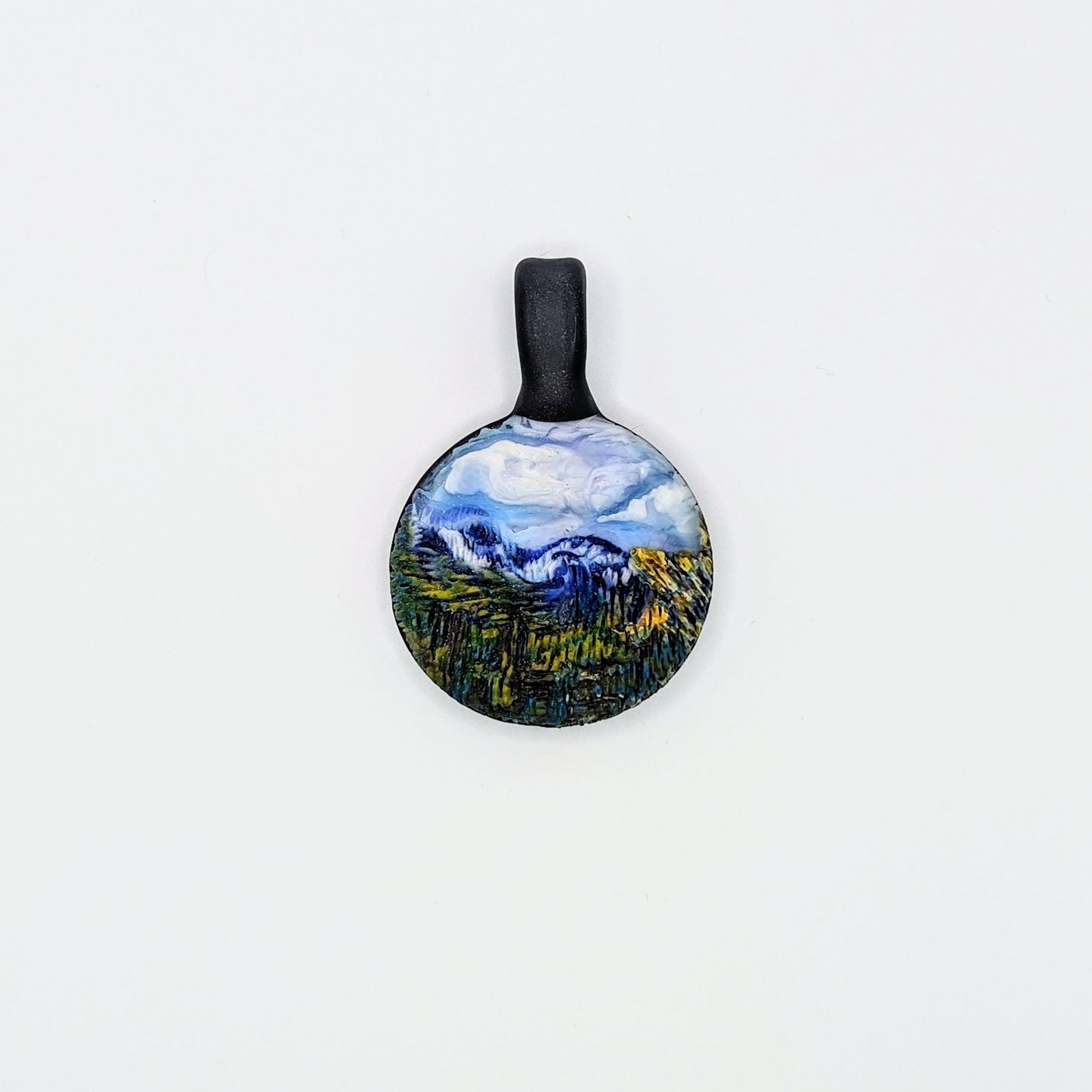 Hallie Krebs Buena Vista Landscape, 2023 Borosilicate Glass Pendant  Hand blown & carved borosilicate glass pendant made by Hallie Krebs