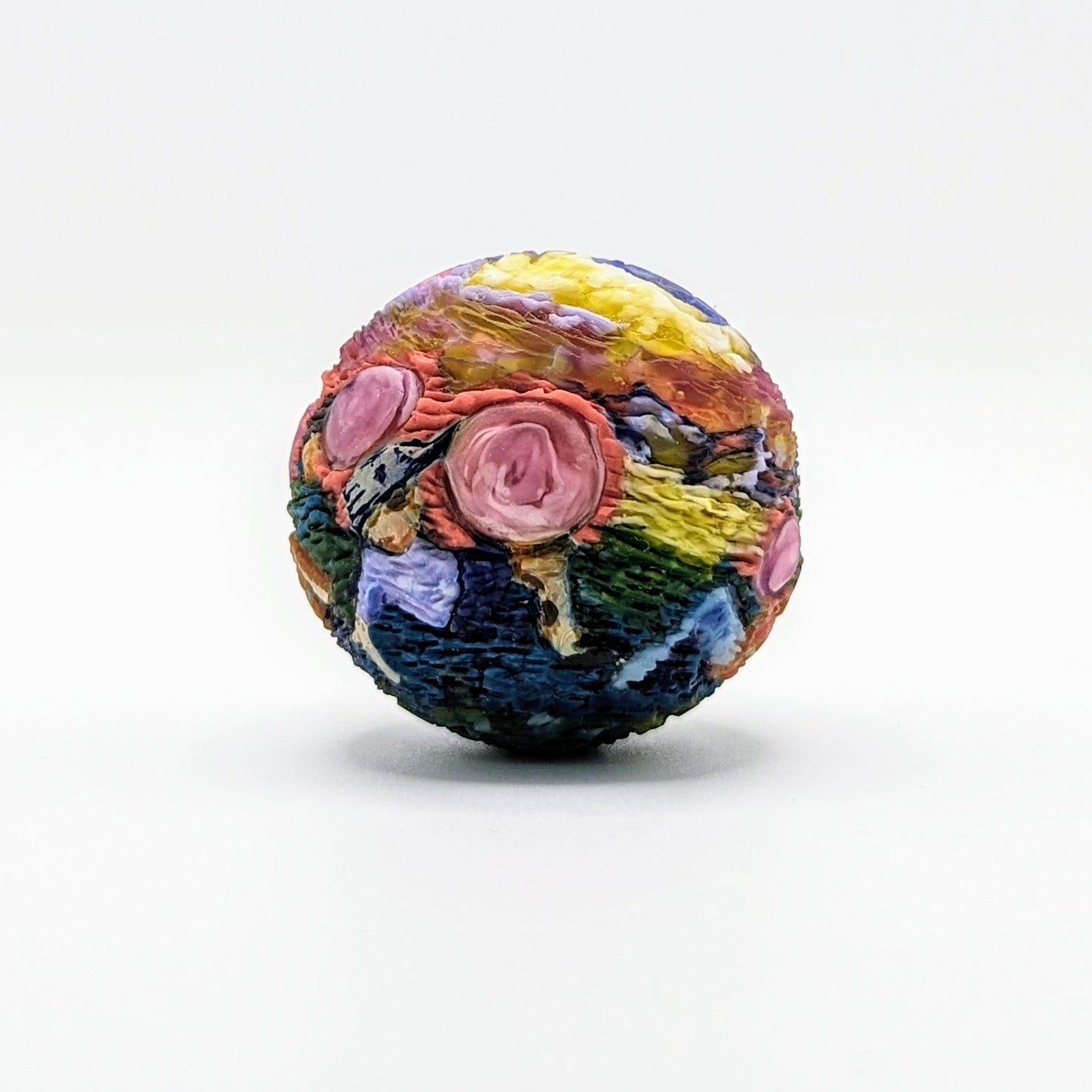 Hallie Krebs Never Miss A Sunday Show, 2023 Borosilicate Glass Marble Approx. 40 mm  Hand blown & carved borosilicate glass marble made by Hallie Krebs.