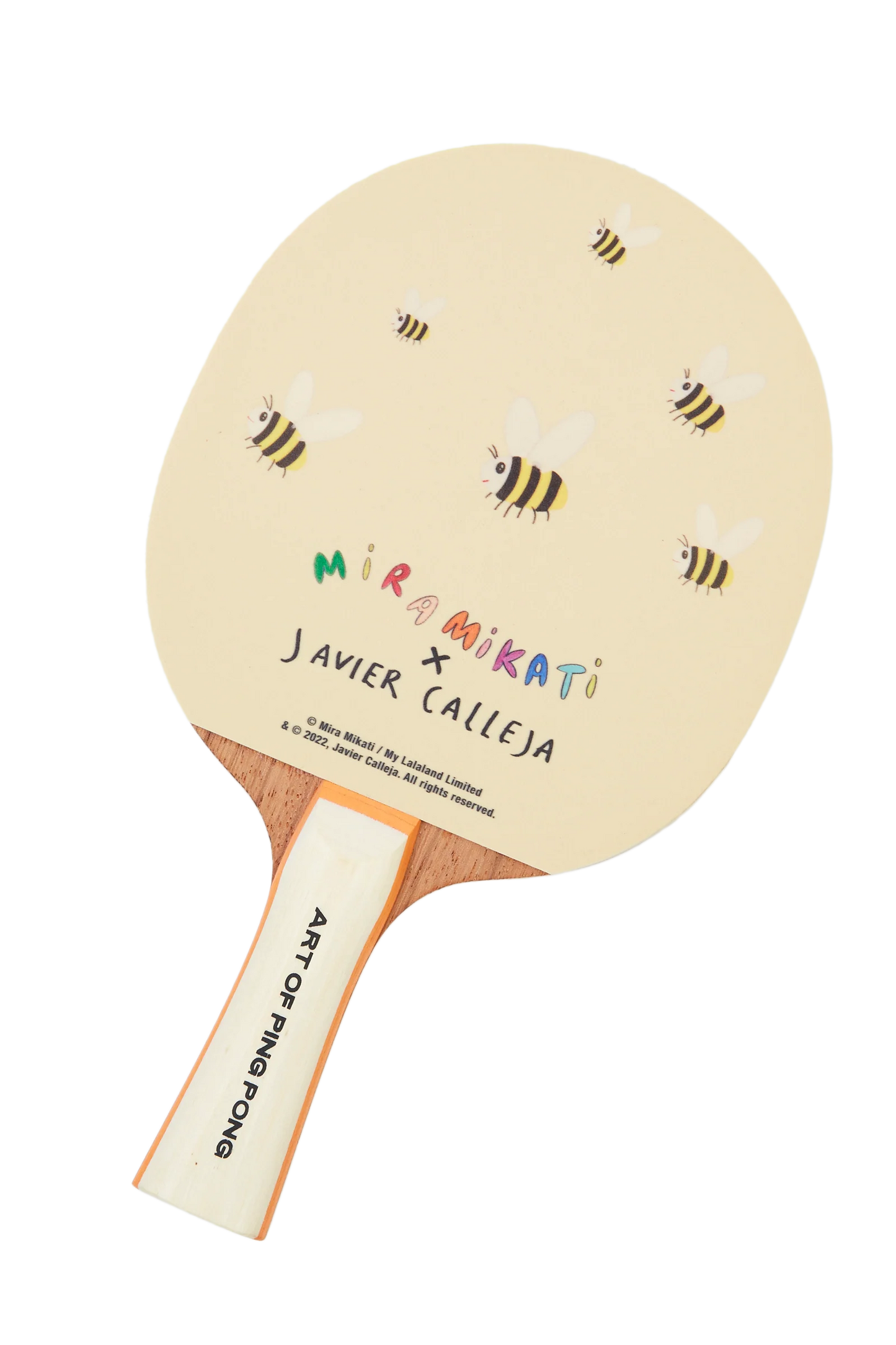 Javier Calleja x Mira Mikati Tennis Bat Set  Colour: Multi Table tennis racket set Part of the Mira Mikati x Javier Calleja collaboration Spanish artist, Javier Calleja balances the saccharine and cynical in wide-eyed portraits that have been translated into a fun collaboration with Mira Mikati. Included is this limited edition table tennis bat set that can be used for either display or play, depicting artwork of one of Javier’s signature characters chasing bumblebees.