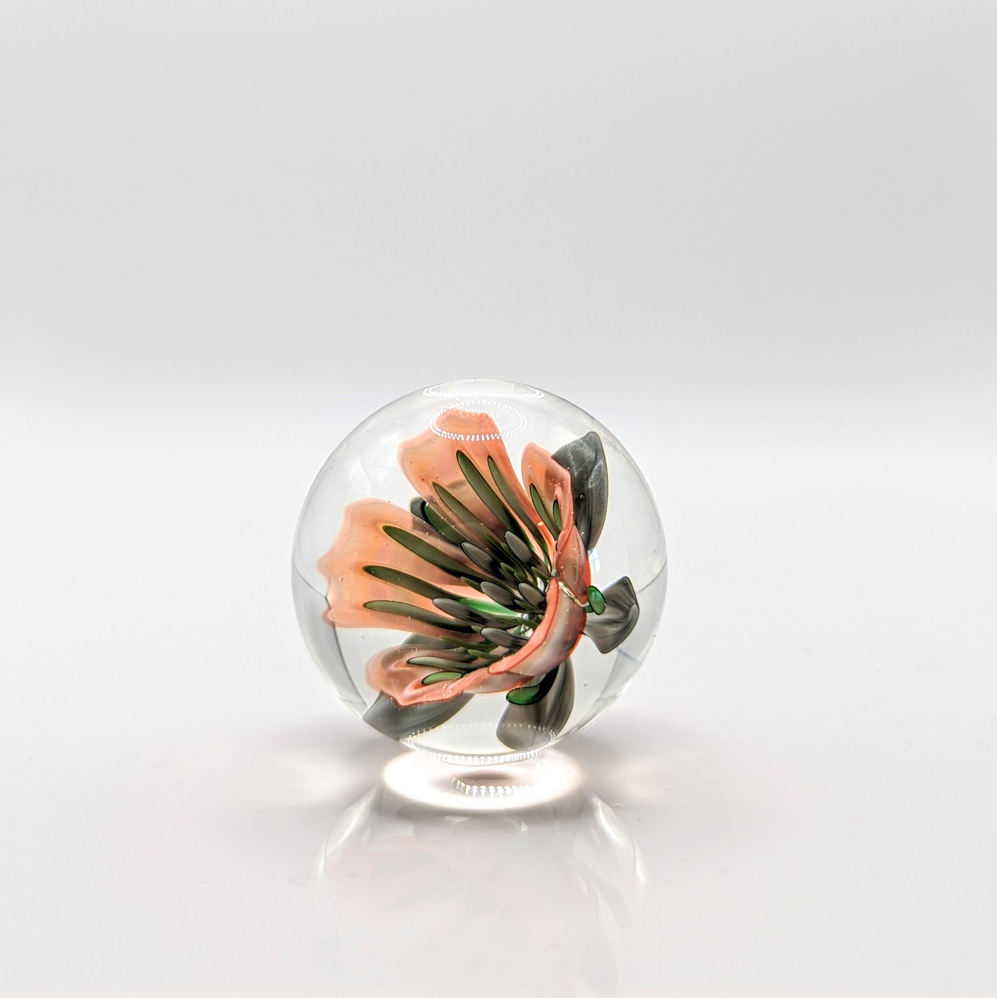 John Kobuki Flower, 2018 Borosilicate Glass Marble 38 mm  Hand blown borosilicate glass marble made by John Kobuki