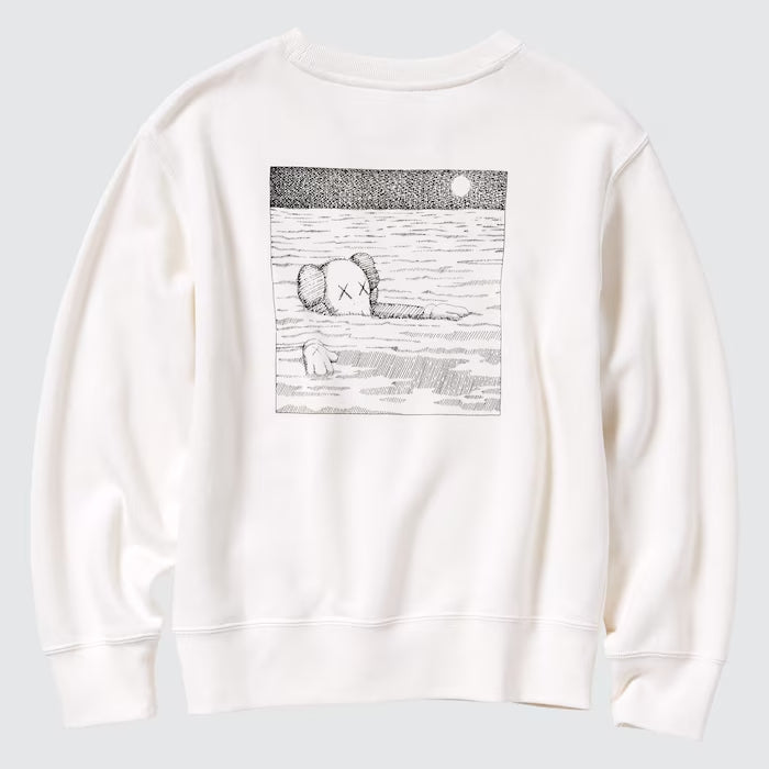 KAWS x UNIQLO Long Sleeve Sweater - Off White Body: 100% Cotton Rib: 78% Cotton 22% Polyester Unisex Crew neck and long sleeve