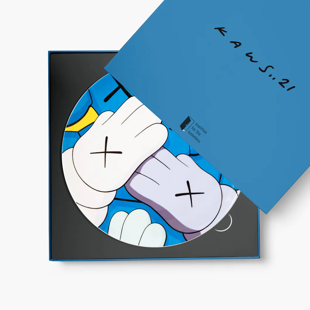 KAWS x Artist Plate Project URGE, 2020 Fine Bone China Plate 11.5 x 11.5 in Edition of 250  Printed signature and edition details on verso. Accompanied by custom artist box with printed signature. Dishwasher and microwave safe. Produced by Prospect.