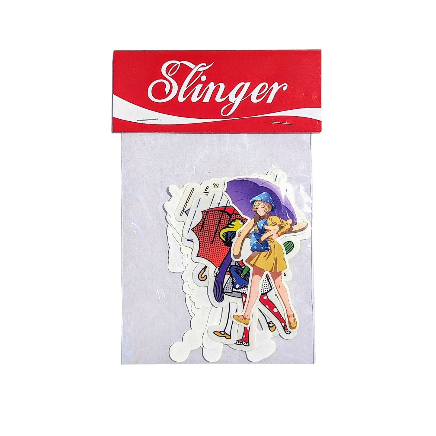 Slinger Sticker Pack  Includes (6) 4” vinyl die cut stickers with clear outline Featuring Lot Guru, Terp Girl (x2), Rosin Girl, Neon Mushroom Girl & Anime Girl