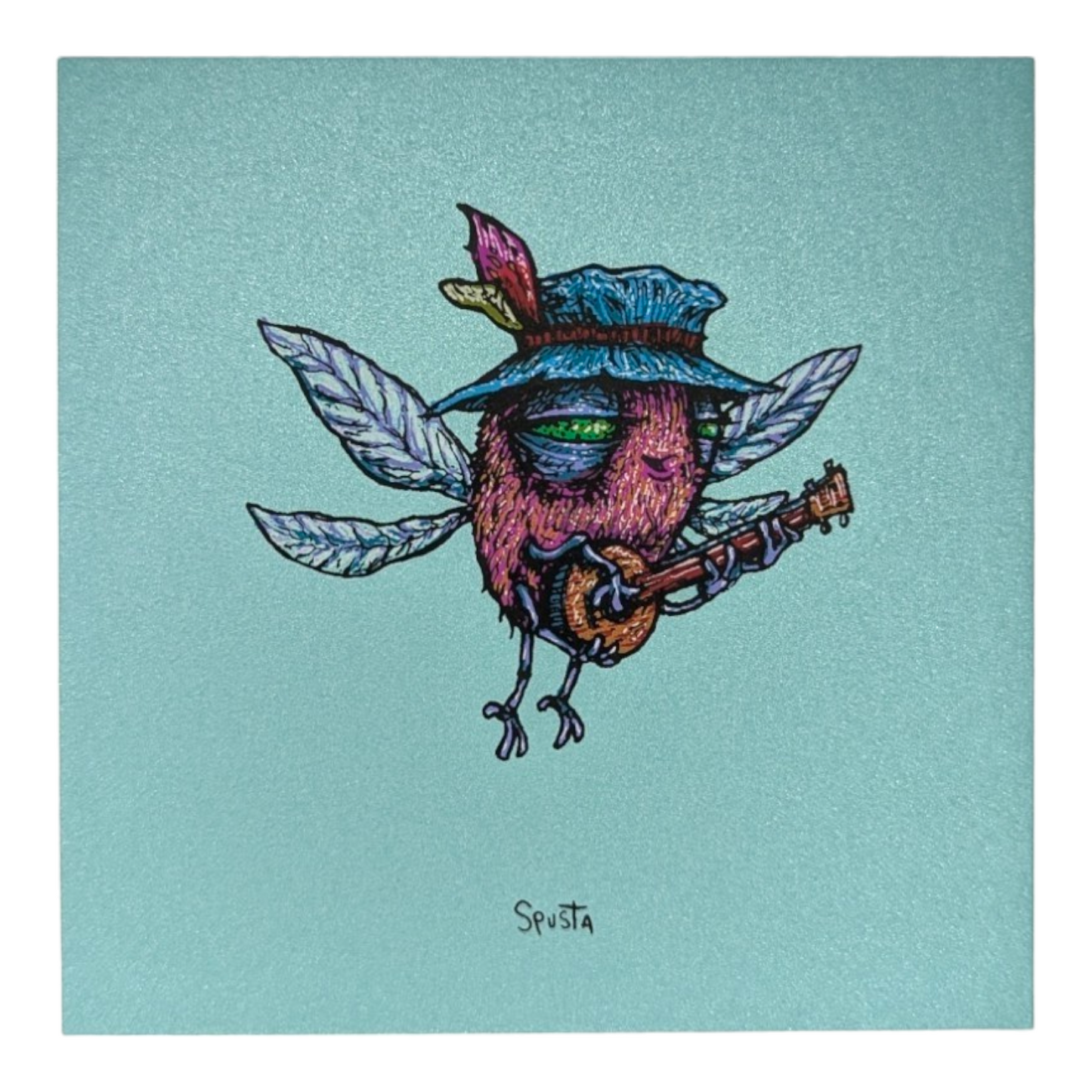 Marq Spusta Banjo Fly (Aqua Shimmer), 2020 Screen print  4 x 4 in  Plate signed