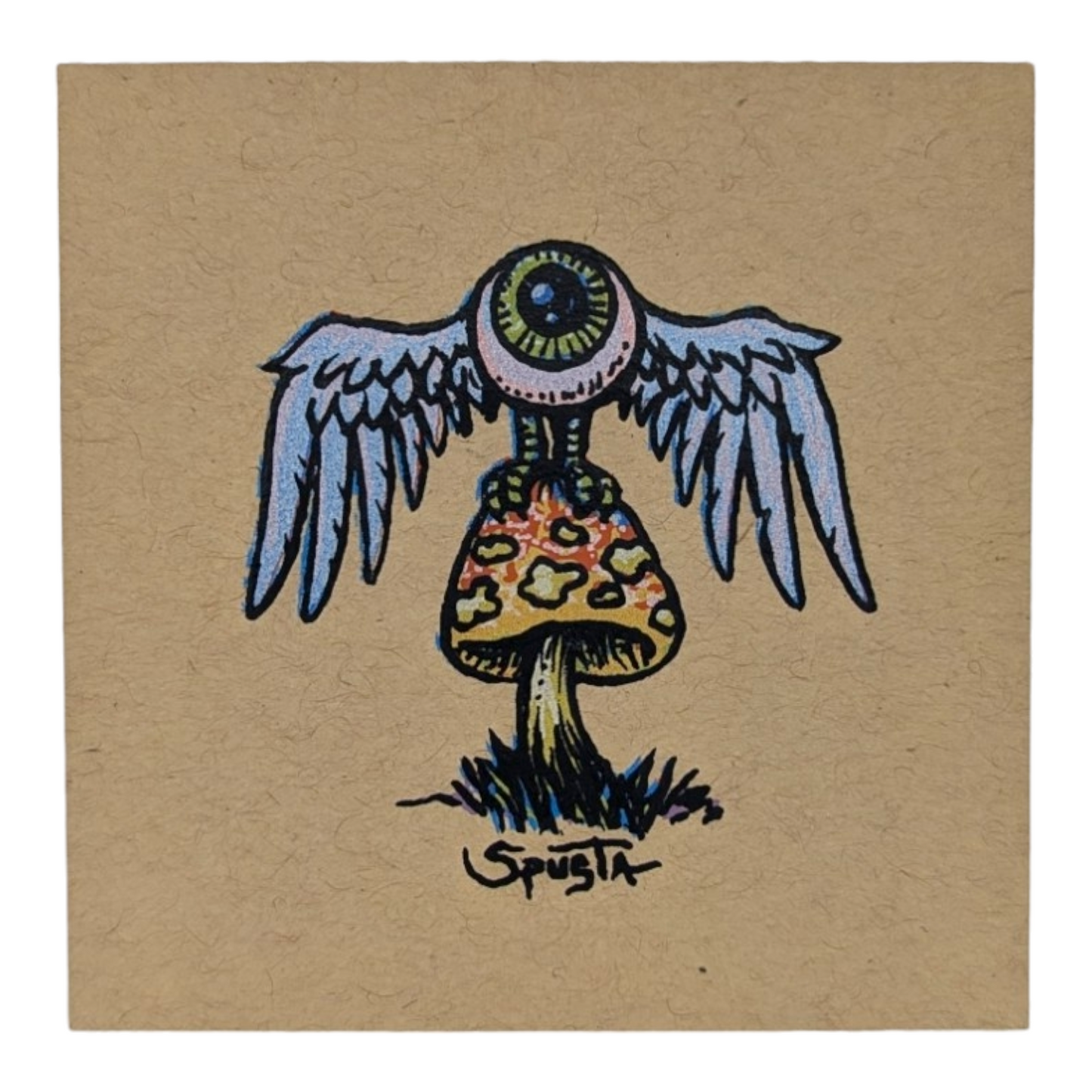 Marq Spusta Flying Eye Mushroom (Craft) Screen print  3 x 3 in  Plate signed. 