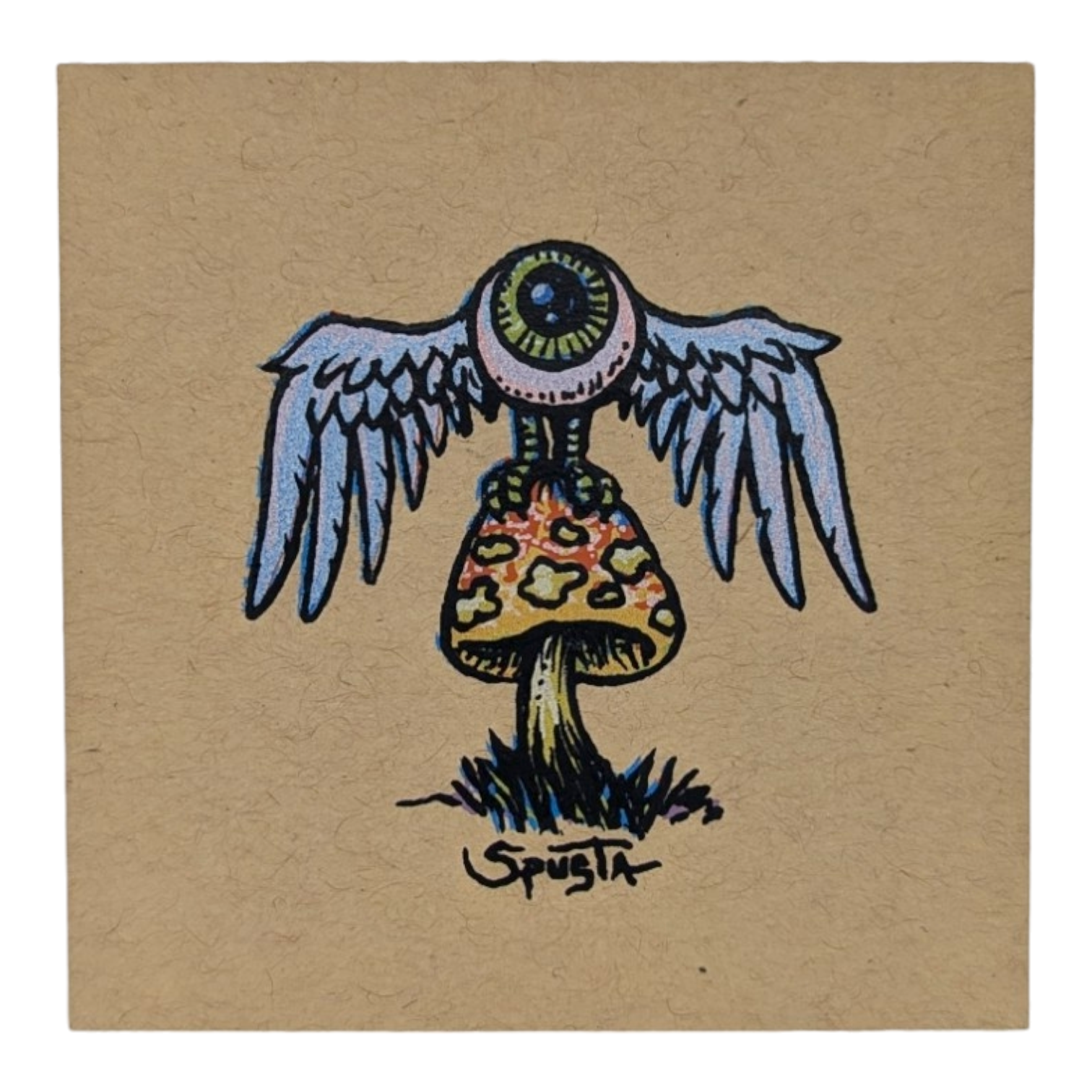 Marq Spusta Flying Eye Mushroom (Craft) Screen print  3 x 3 in  Plate signed. 