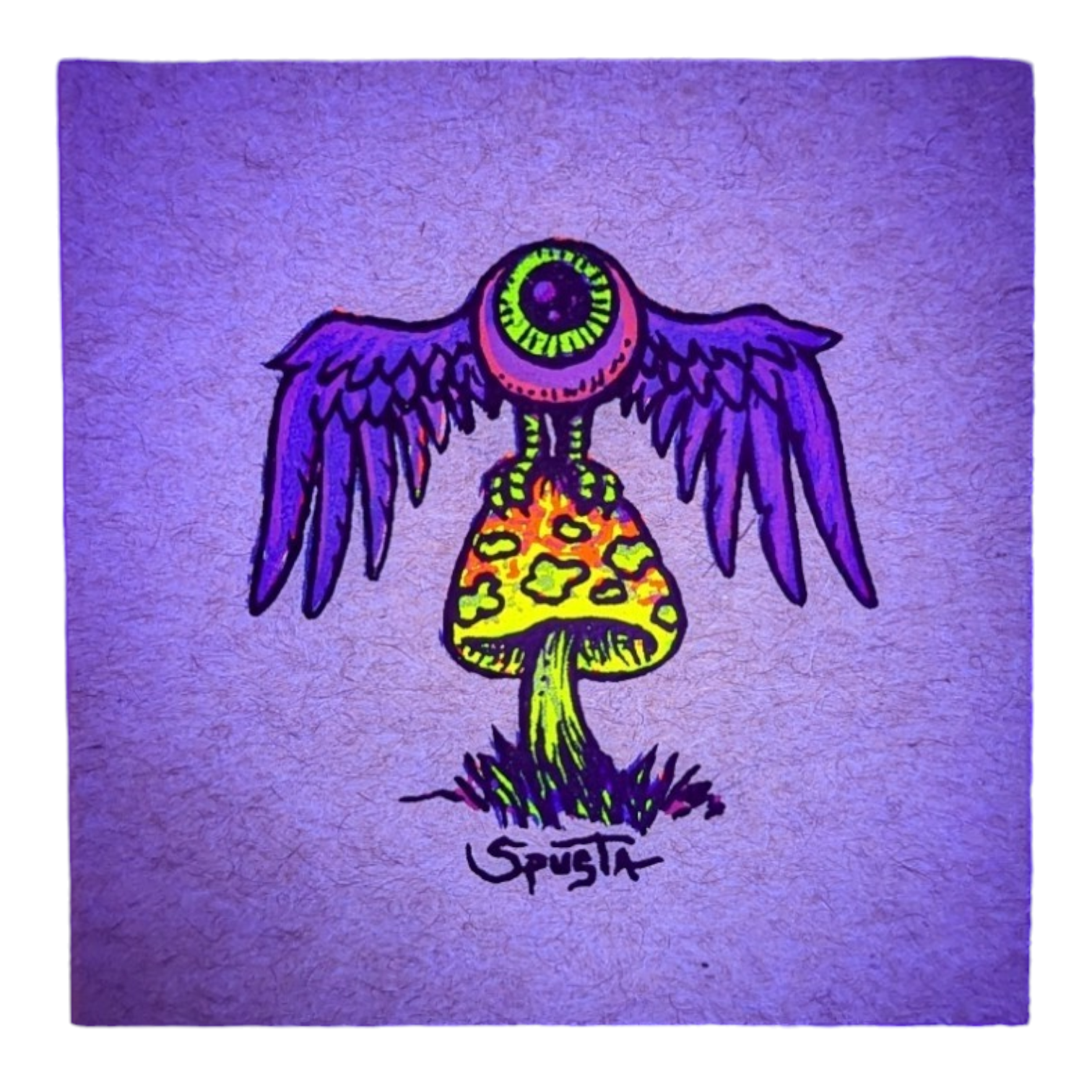 Marq Spusta Flying Eye Mushroom (Craft) Screen print  3 x 3 in  Plate signed. 