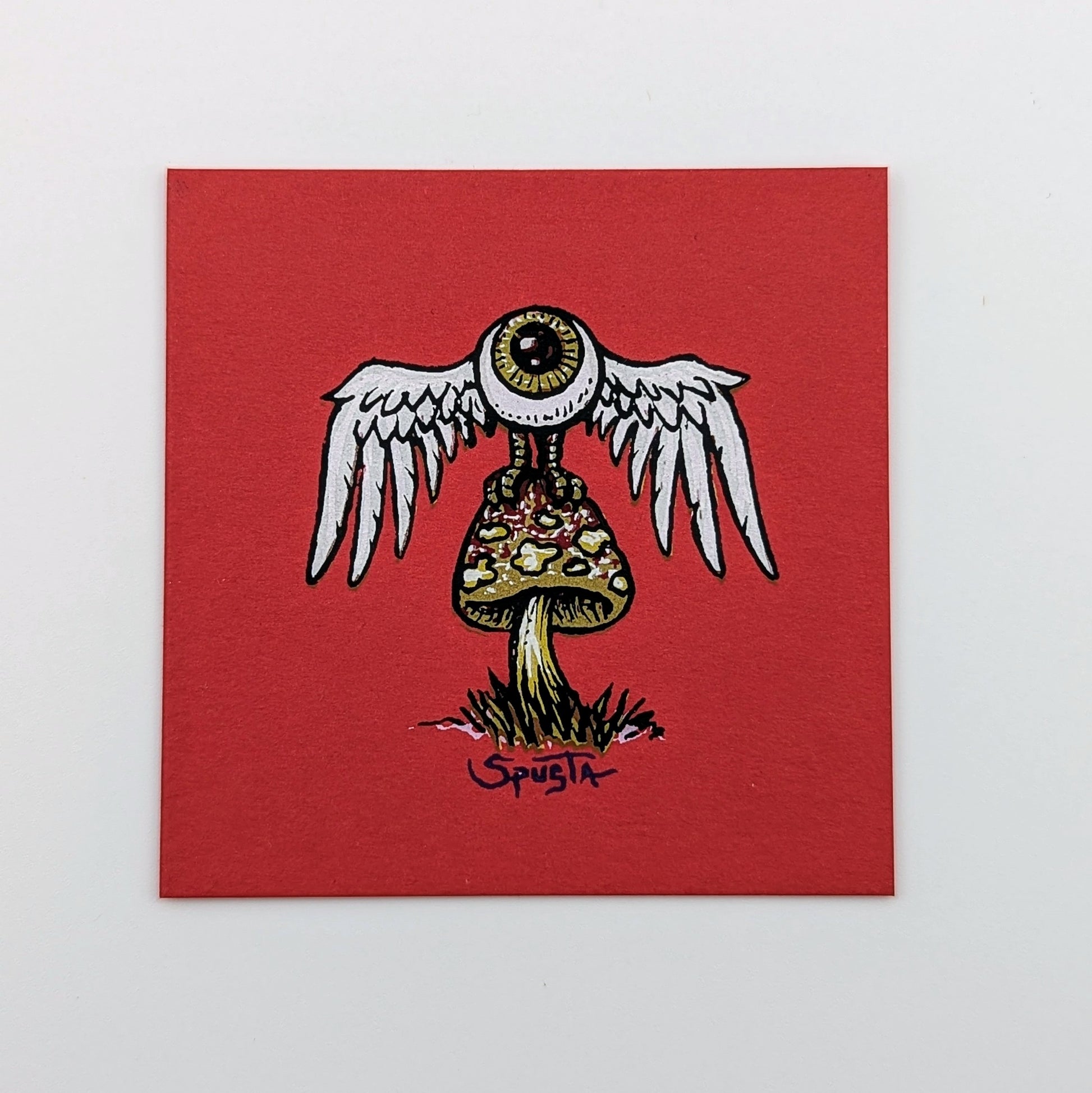 Marq Spusta Flying Eye Mushroom (Red) Screen print  3 x 3 in  Plate signed.