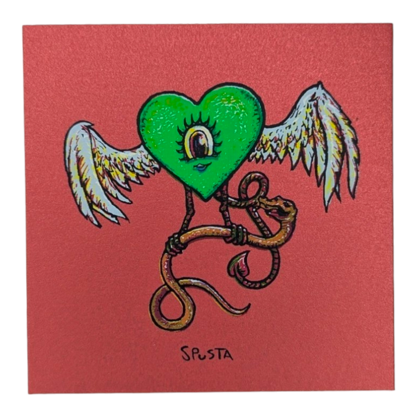 Marq Spusta Flying Heart (Red Shimmer) Screen print  3 x 3 in  Plate signed