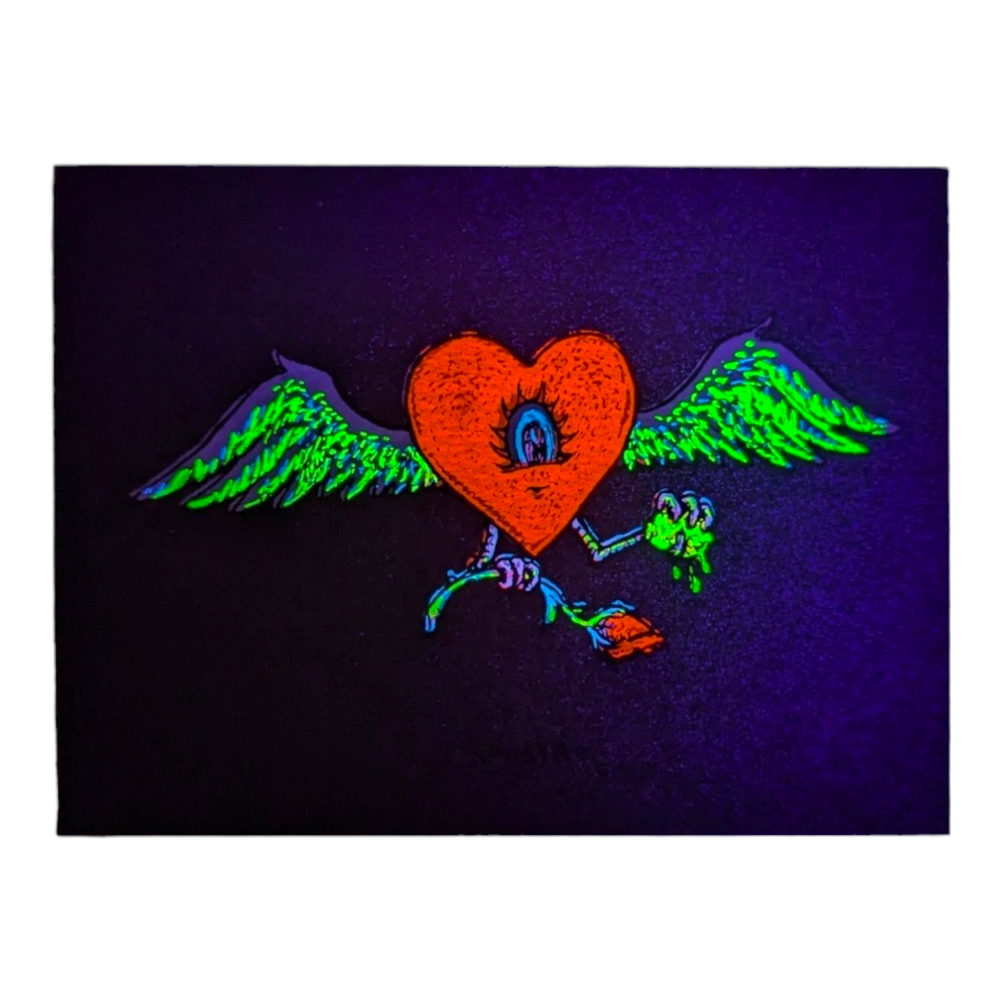 Marq Spusta Flying Heart with Rose (Black Shimmer) Screen print  3 x 4 in  Plate signed