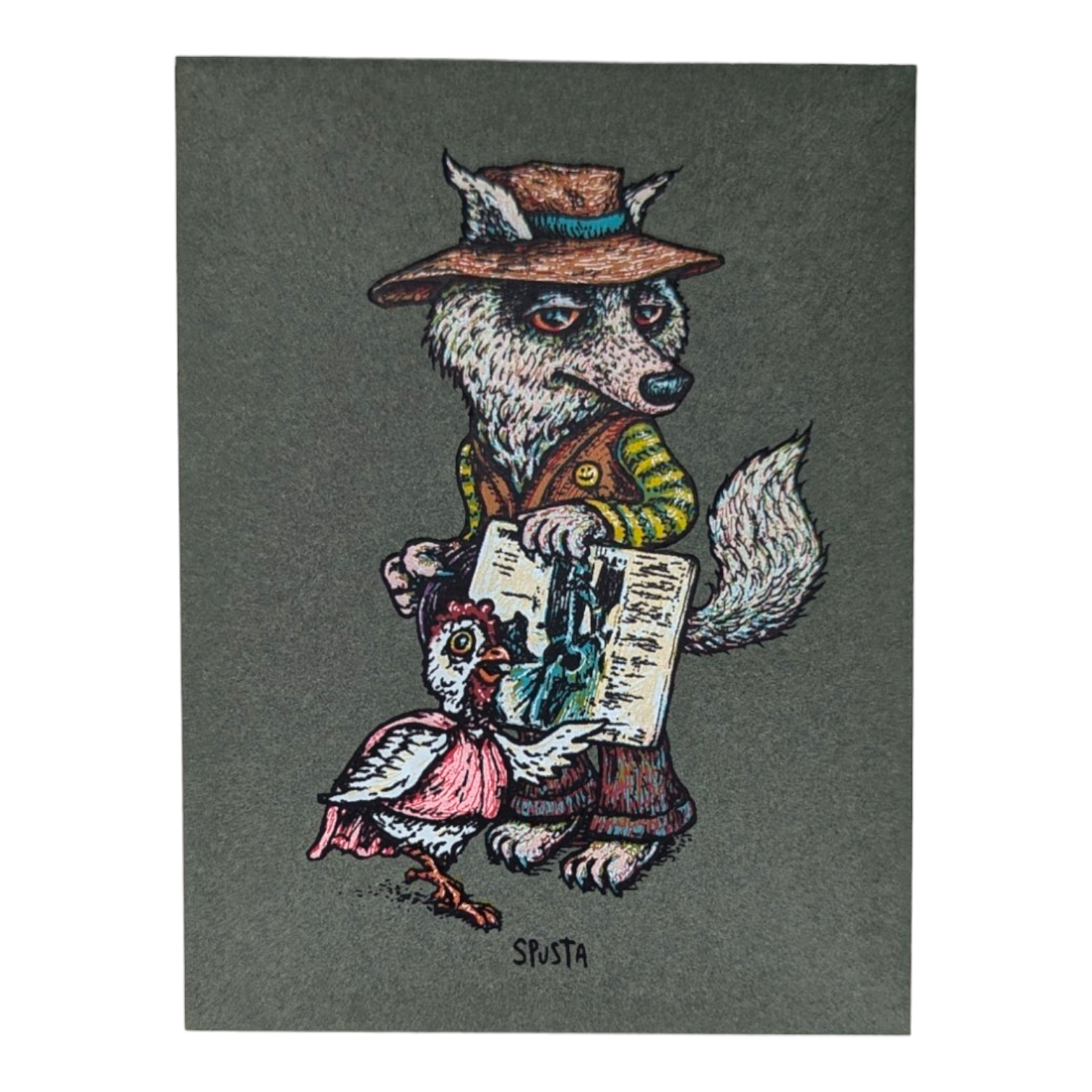 Marq Spusta Fox (Olive Shimmer), 2022 Screen print  4 x 3 in  Plate signed