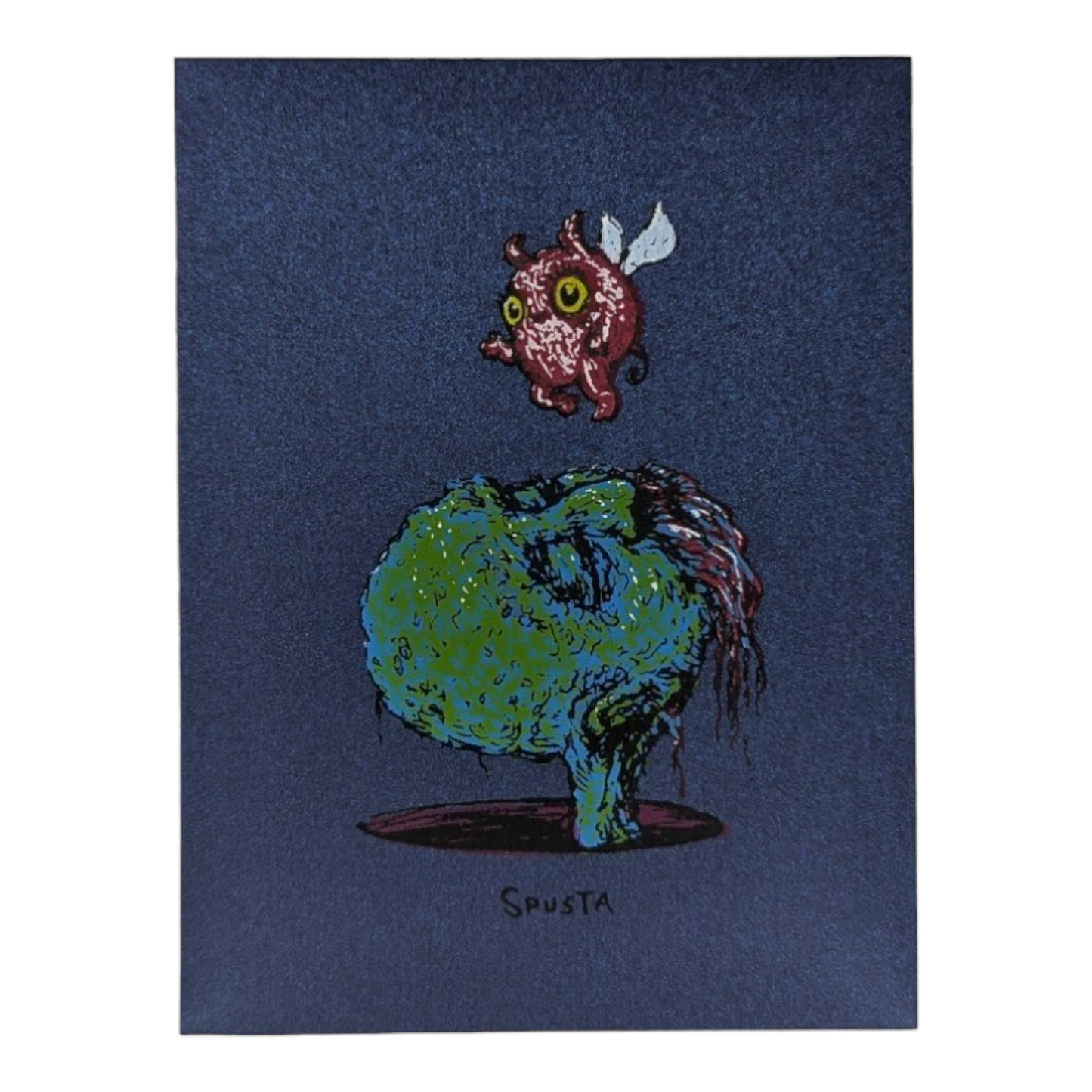 Marq Spusta Head in a Hole (Dark Blue Shimmer), 2023 Screen print  4 x 3 in  Plate signed