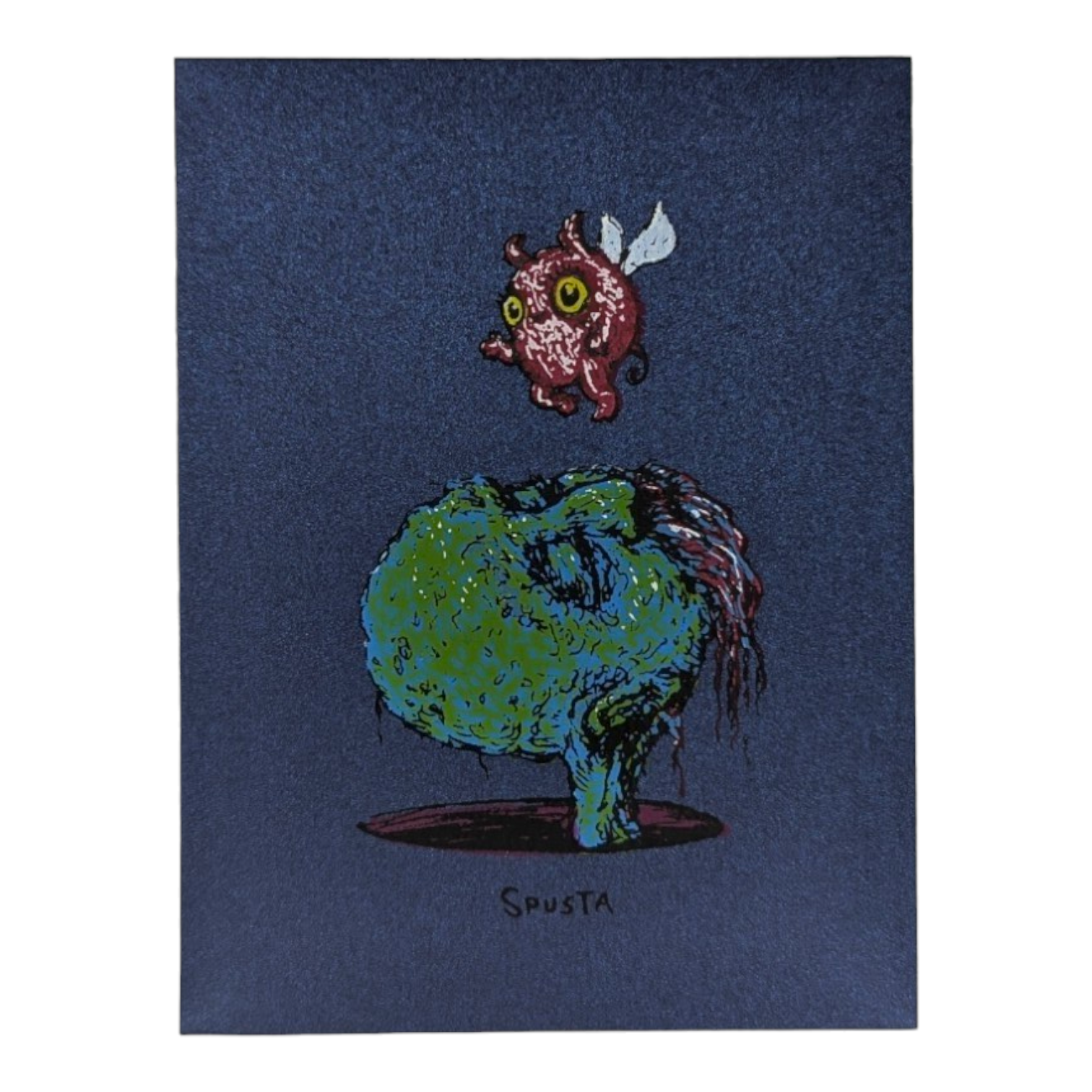 Marq Spusta Head in a Hole (Dark Blue Shimmer), 2023 Screen print  4 x 3 in  Plate signed