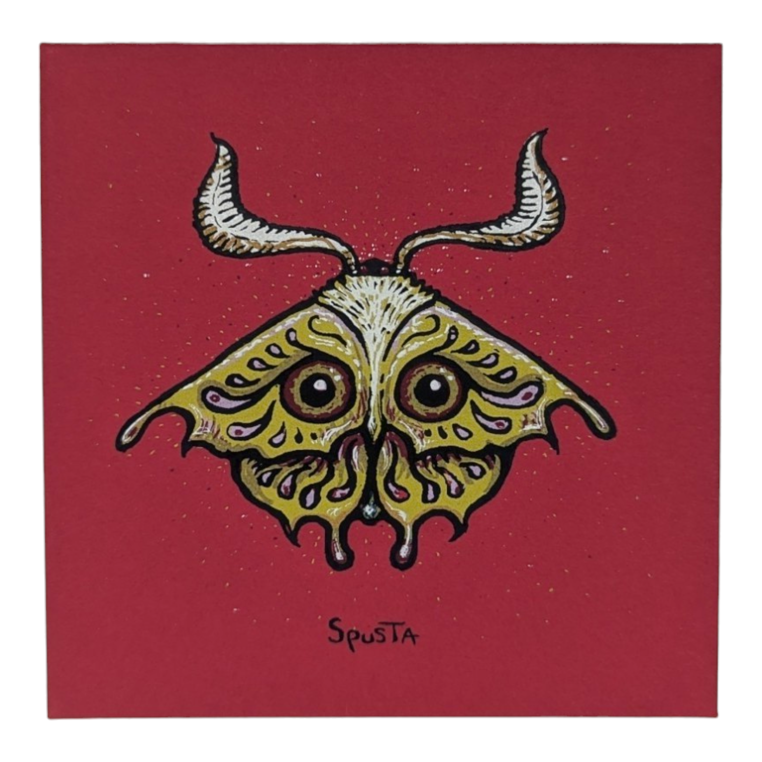 Marq Spusta Moth (Red) Screen print  3 x 3 in  Plate signed