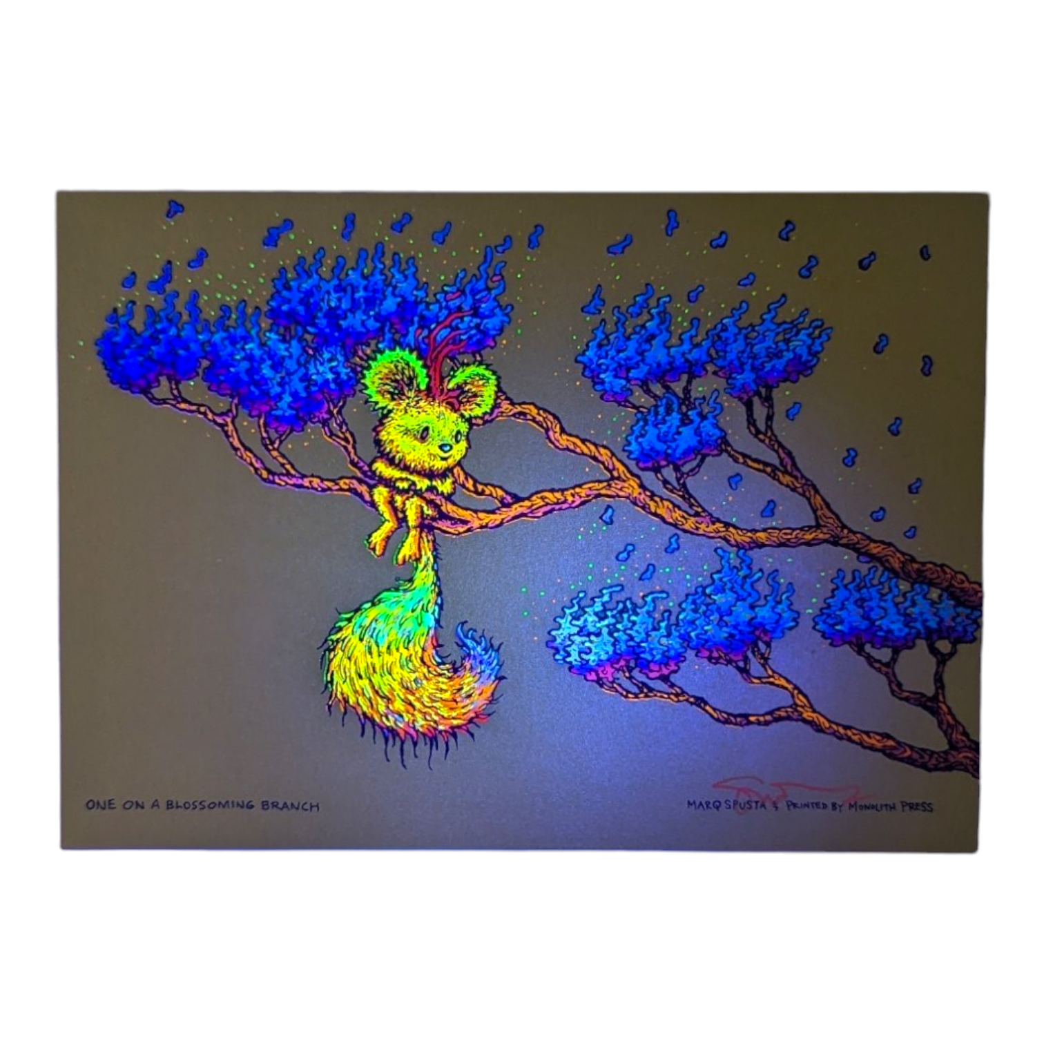 Marq Spusta One On A Blossoming Branch (Sticky Yellow/Green), 2021 Screen print  5 x 7 in  Hand Signed by the artist