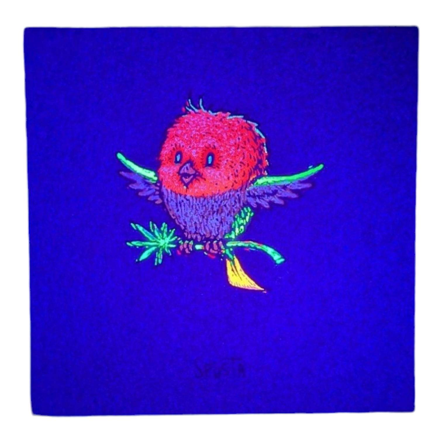 Marq Spusta Pot Bird (Blue Denim) Screen print  3 x 3 in  Plate signed.