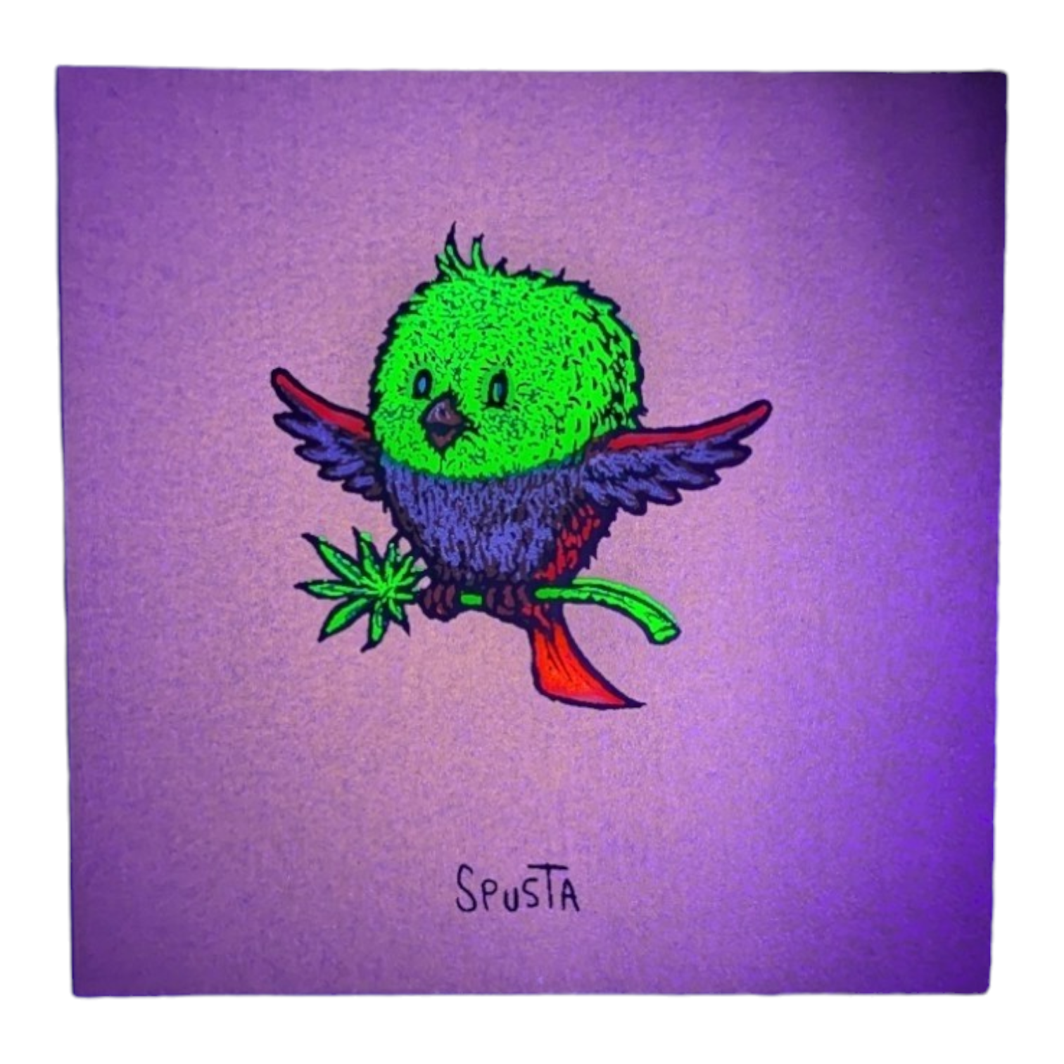 Marq Spusta Pot Bird (Olive Shimmer) Screen print  3 x 3 in  Plate signed. 