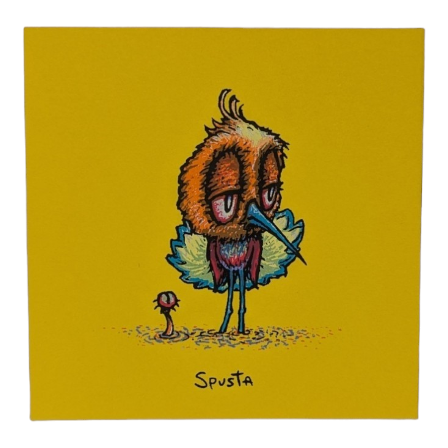 Marq Spusta Skeeter Bird (Gold Sparkle Linen) Screen print  3 x 3 in  Plate signed.